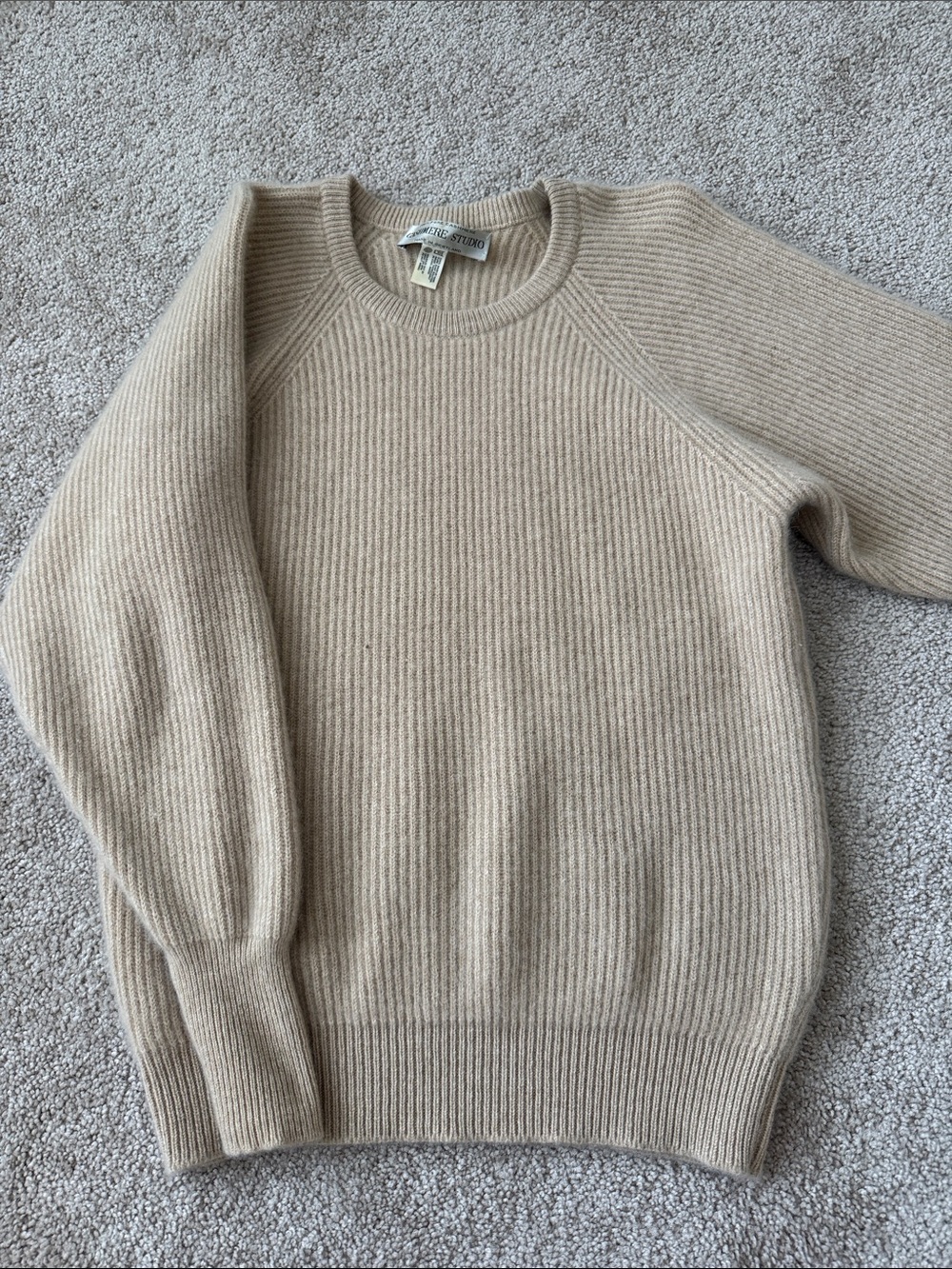 Vintage Cashmere Studio Cream Scottish Cashmere Crewneck Fisherman Sweater